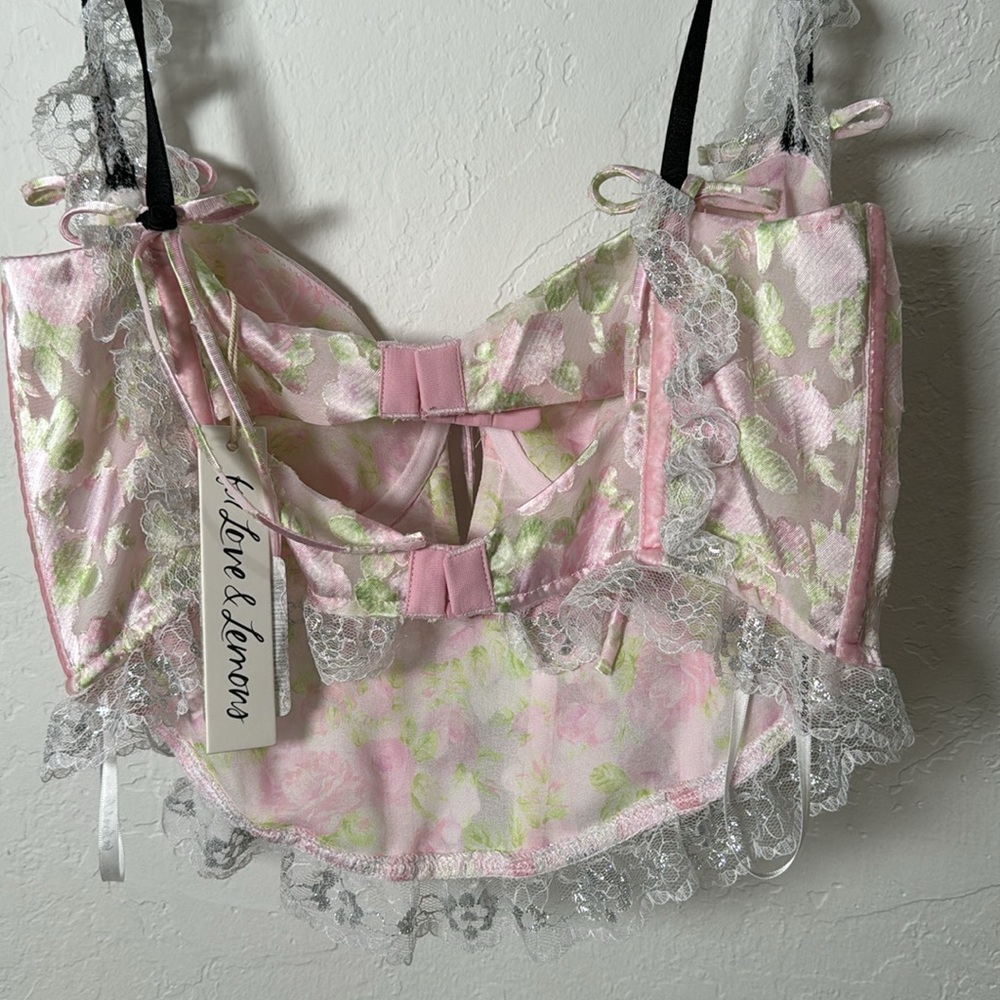 NWT For Love & Lemons Winifred bustier top pink multi sizes M & L - Picture 7 of 7